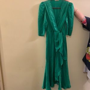 Green satin wrap dress